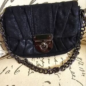 Apt 9 Women's Mini Black Crossbody Bag w/ Gun Metal Chain-Strap Flap-Turn-Lock
